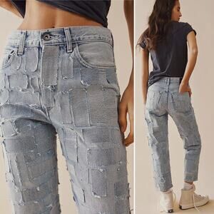 Levi's High-Rise Column Straight Leg Patchwork Jeans Light Wash Western 26x27
